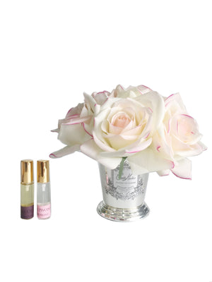 Blush 7 Rose bouquet diffuser in Silver Vase