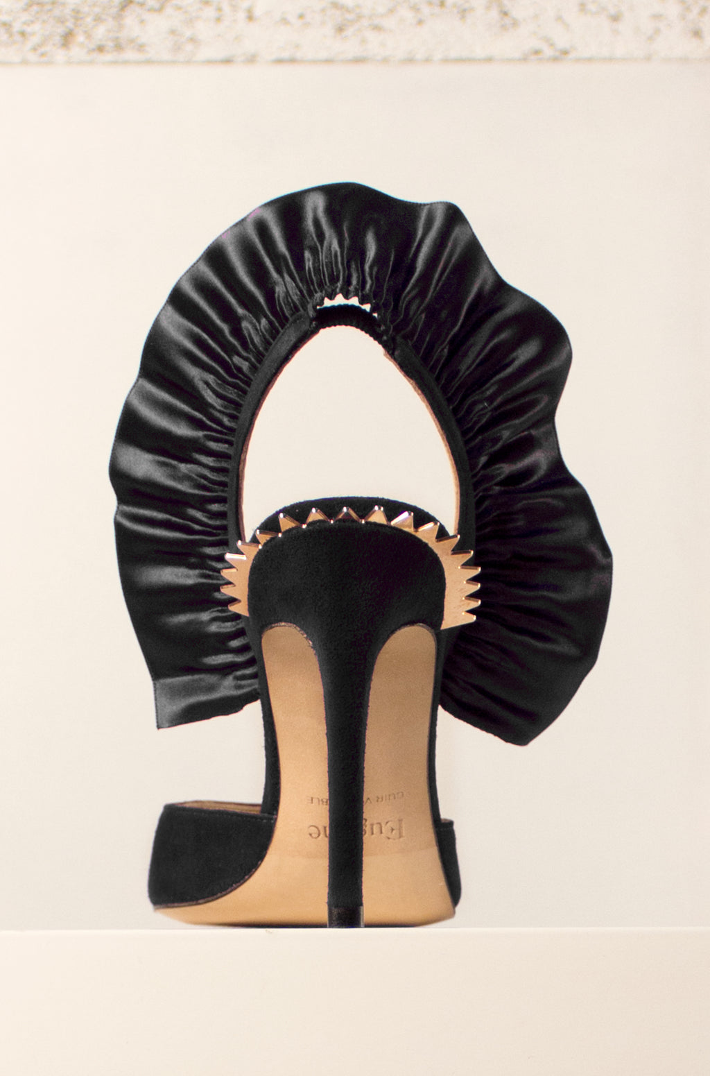 Black Marie Antoinette  Gold Crown Pump