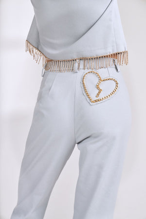 Denim Parker pants with embelished chain heart