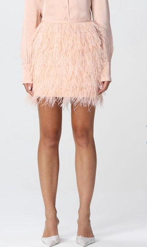 Blush feather satin mini skirt
