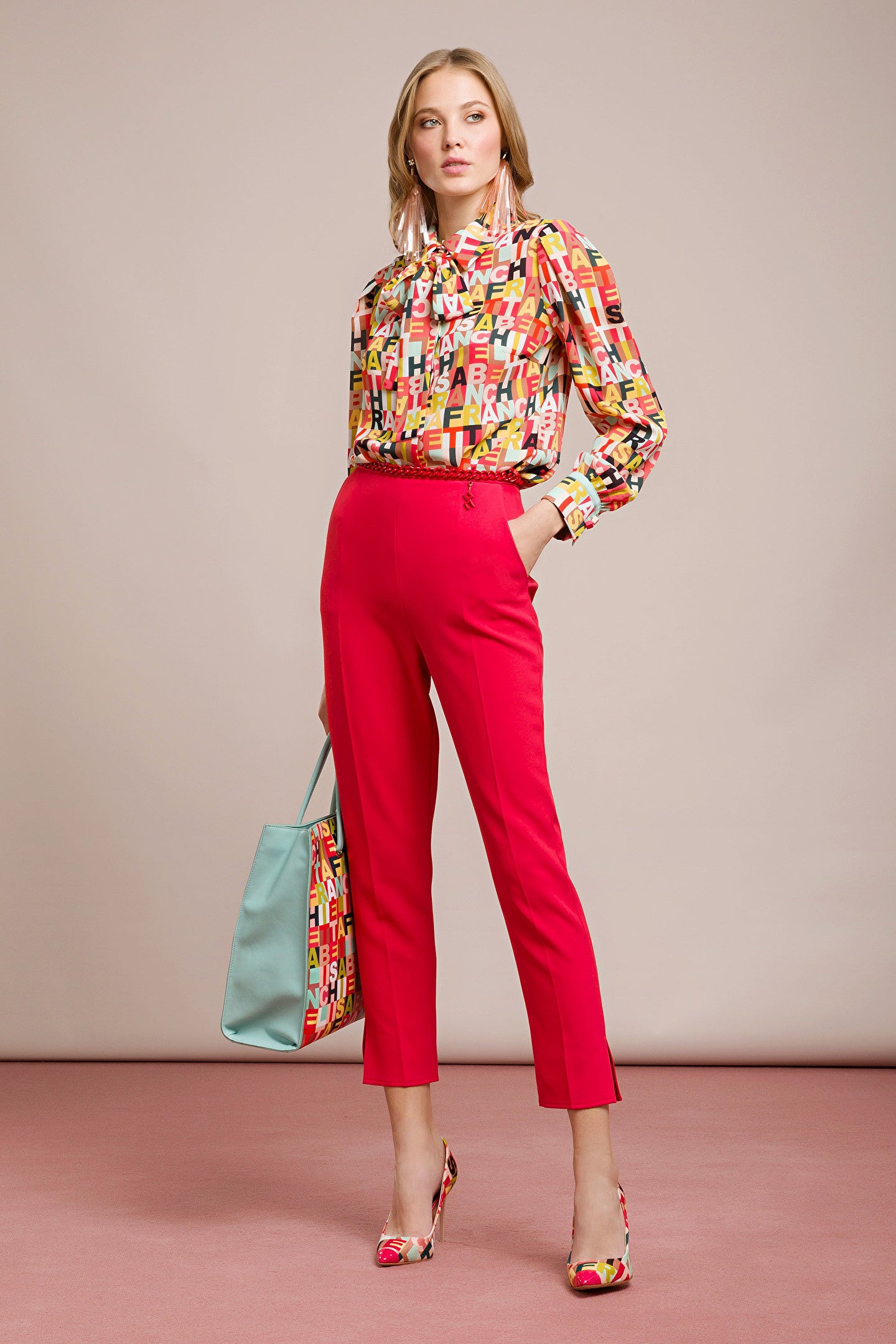 Red Classy Pants with Chain Belt