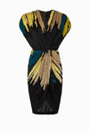 Black Gold Embroidered Wraparound Cocktail Dress